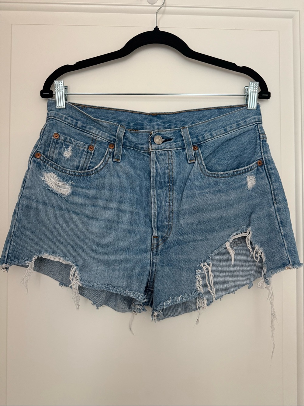 Levi’s 501 High Waisted Distressed Denim Shorts